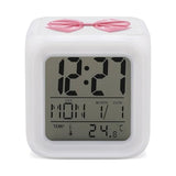 Pink Bow Alarm Clock Night Light Alarms for Bedroom Smart Digital Alarm Clock LED Display Clocks with 7 Colorful Ambient Lights Sleep Timer for Heavy Sleepers Simple Operation