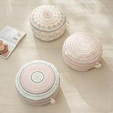 Unstuffed Round Pouf Cover, 18in Boho Ottoman, Geometric Pattern