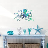 Zhengmy Octopus Metal Wall Art Octopus Wall Decor 18 x 11 Inch Extra Large Tropical Nautical Hanging Sculpture Beach Ocean Theme Home Bedroom Decoration Summer Gifts(Ocean Blue)