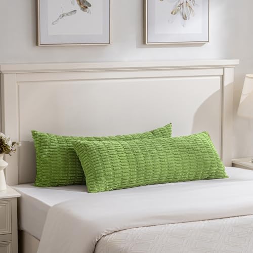 Fancy Homi Decorative Throw Pillow Covers for Bed Couch Bedroom Bench, Soft Corduroy Solid Pillow Case, Rustic Farmhouse Boho Room Decor,36" x 14" (Pack of 1),Lime Green