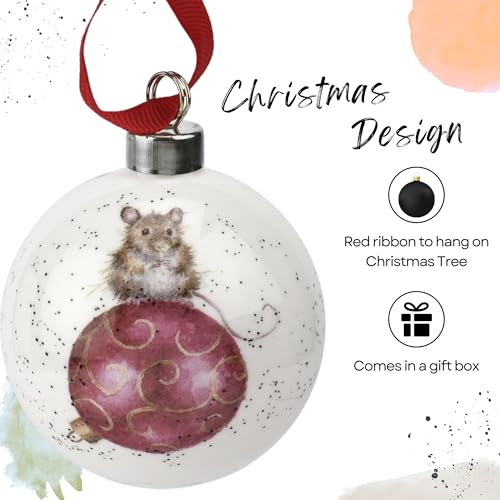 Royal Worcester Hanging Ornament - Not A Creature was Stirring Bauble with Mouse Motif, Fine Bone China Holiday & Christmas Decor, Hand-Painted Animal Design for Festive Cheer & Tree Decoration