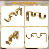 Double Curtain Rod Bracket 6 Pack Metal Curtain Rod Holders for Wall Sturdy Curtain Bracket for 1 Inch Curtain Rod Gold Wall Mounted Curtain Rod Hooks for Bedroom Living Room Patio