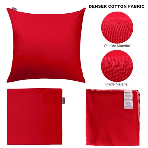 Thmyo 4-Pack 100% Cotton Comfortable Solid Decorative Throw Pillow Case Square Cushion Cover Pillowcase Sublimation Blank Pillow Covers DIY Throw Pillowcase for Couch Sofa Bed(18x18 inch/45x45cm,Red)