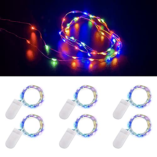 Ostwiki Fairy Lights Battery Operated, 6-Pack Mini String Lights, 20 LED 7ft Twinkle Firefly Starry Lights for DIY Craft Mason Jar Bedroom Wedding Party Table Christmas Decoration (Colorful)