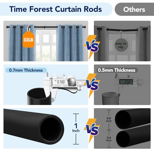 2 Pack Curtain Rods for Windows 48 to 84 Inch(4-7ft), 1 Inch Black Adjustable Heavy Duty Curtain Rod Set, Outdoor Long Drapery Rods for Patio Bedroom, Size 32"- 90"