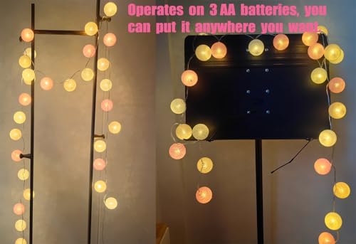 Gardeningwill 3M/10Ft 30 Pink White Ball LED Xmas Wedding Battery Operated String Fairy Light