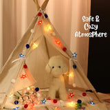 4th of July Decorations 9.5FT Red White Blue Pompom String Lights Battery Operated 8 Lighting Modes & Timer 20 LED Patriotic Fairy Lights for Independence Day, Memorial Day, Presidents Day, Bedroom