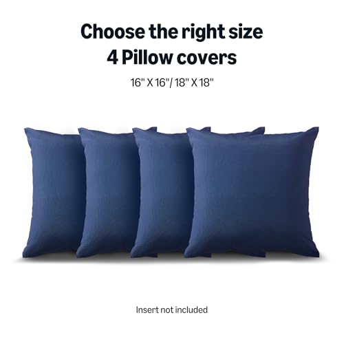 Amazon Basics 4-Piece Outdoor Decorative Throw Pillow Covers, Water Resistant All-Weather Pillow Protectors for The Garden, Patio, Balcony, Couch and Sofa, 18 x 18 Inches, Navy Blue