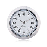 ShoppeWatch Mini Clock Insert 1 7/16" (35mm) Quartz Movement | Miniature Clock Face Insert | Small Round Fit Up White Face Silver Tone Bezel Roman Numerals CK097SL