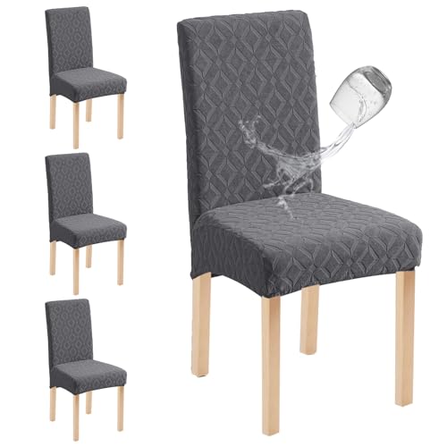 Genina Waterproof Chair Covers for Dining Room Set of 4, Removable Washable Chair Slipcover Protectors, Dark Gray