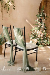 Ling's moment Wedding Chair Sashes Cover Aisle Decorations Draping Fabric Wrinkle-Free with Tie 16 Pcs Sage & Milky Green for Party Ceremony Reception Floral Arrangement Banquet Outdoor Decor