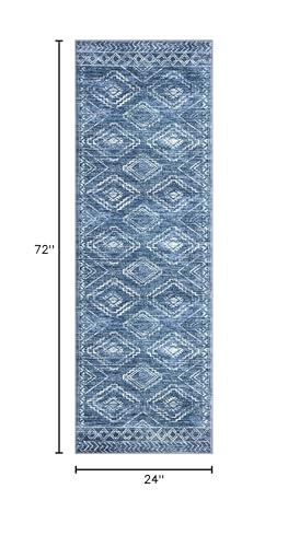 KILOCOCO Runner Rug 2x6 Non Slip Washable Runner for Hallway Kitchen Runners Soft Printed Low-Pile Machine Washable Foldable Floor Blue Runners Rug for Entryway Bedroom Living Room Bathroom