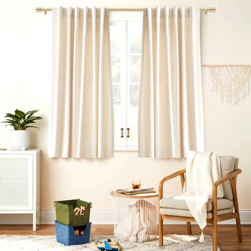 Gold Curtain Rod for Windows 28 to 48 Inch, 5/8 Inch Splice Adjustable Curtain Rod Gold with 2 Brackets, Easy Installation and Simple End Caps, For Living Room, Bedroom, Outdoor