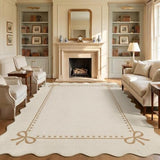 Garvee Scalloped Bow Rug for Living Room Washable Solid Beige 5x7 Area Rugs