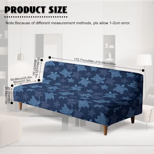 Suobstales Sea Turtle Print Stretch Armless Futon Cover, Futon Mattress Cover Soft Sofa Bed Slipcovers with Elastic Bottom, Foldable Sofa Slipcovers Washable Couch Covers