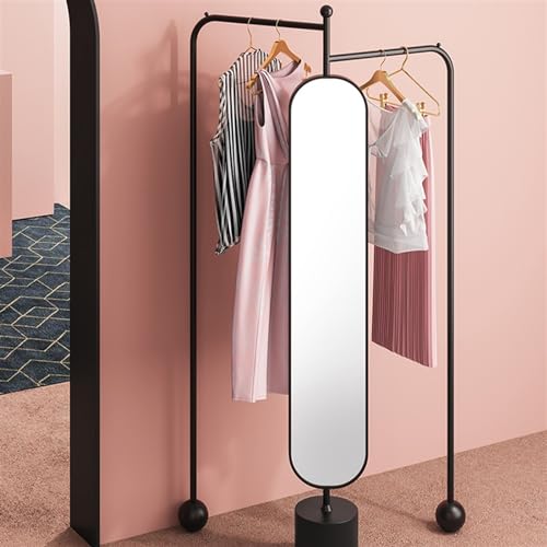 Decorative Rotating Bedroom Floor-Standing Mirror and Coat Rack Living Room Corner Full-Length Hanging Clothes Home for Living Room(Black)