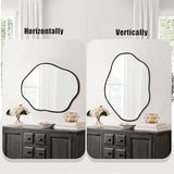 ULIKE Irregular Wall Mirror, 24x36 Inch Black Asymmetrical Mirror with Solid Wood Frame, Abstract Organic Shape Vanity Mirrors for Bathroom Bedroom Living Room Entryway
