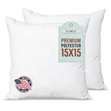Pillowflex Premium Polyester Pillow Insert – 15x15 - Square Pillows Form, Machine Washable, Soft Sham Supports, Decorative Form for Covers and Throw Pillows, Hypoallergenic - Made in USA - 2 Pack