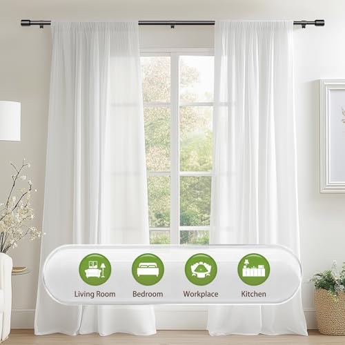 5/8” Diameter Curtain Rods 30-90 Inch, for 30-84 Inch Windows, Adjustable Splicing Black Curtain Rods for Windows with Brackets, Window Rod Long Small Curtains Rod