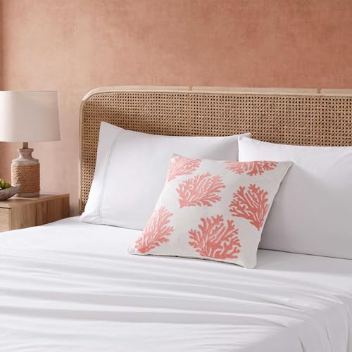 Tommy Bahama Throw Pillow Soft Cotton with Zipper Closure, Tropical Design, Ideal for Bed or Couch, 20" x 20", Coral Island Orange