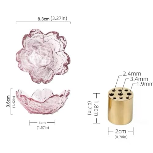 Aphrodite Inspired Incense Holder, Pink Glass Lotus Flower Burner with Gold Base & Ash Catcher, Crystal Clear Spiritual Home Decor for Yoga, Meditation, Altar, Zen Gift