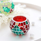 4 PCS Mosaic Glass Tealight Votive Candle Holders - Red & Green Christmas Table Centerpiece Decorations for Indoor/Outdoor Holiday Decor