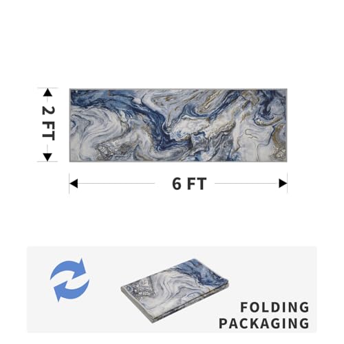 PADOOR Abstract 2'x6' Runner Rug, Washable Non-Slip Low Pile, Marble Blue