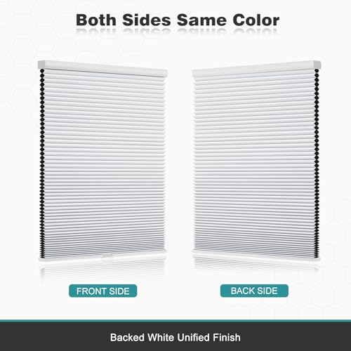Changshade Cordless Cellular Shades, Blackout Honeycomb Shades for Windows, Pull Down Pleated Blinds, Easy to Install for Indoor Windows and French Doors,34" W x 72" H, White