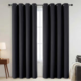 100% Blackout Curtains - Solid Thermal Insulated Thick Fabric Black Blackout Curtains for Bedroom, Grommet Soundproof Window Drapes, 2 Panels, 2x52Wx84L Inches