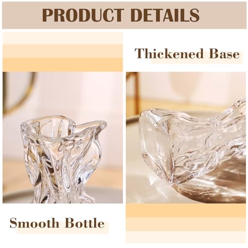FOWSEEK 6 Inch Small Glass Flower Vase, Irregular Clear Flower Vases for Centerpiece Table Indoor Desk Decor, Modern Art Decorative Vase for Home Office Wedding Bookshelf Housewarming Gift