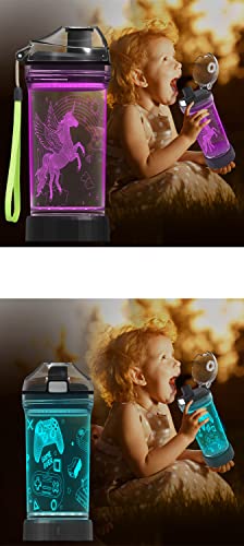 Lightzz Kids Water Bottle with 3D Glowing Game Console LED Light, 3D Glowing Unicorn Illusion LED Light - Tritan BPA Free - Travel Cup Gift for Back to School Girl Boy Child Holiday Camping Picnic