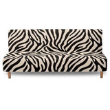 Zebra Print Beige Black Soft Futon Covers Armless Sofa Bed Slipcover with Elastic Bottom Wear Resistant Furniture Protector Stretch Washable Couch Cover for Futon
