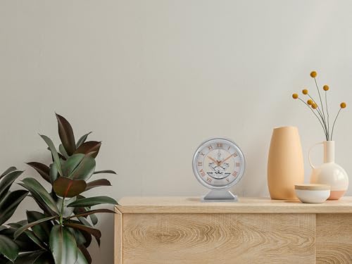 Bulova Torrance Brushed Aluminum Clock B1721 | Exposed Skeleton Design | Quartz Movement | Glass Panel Design | 5.25 x 6.5 Inch