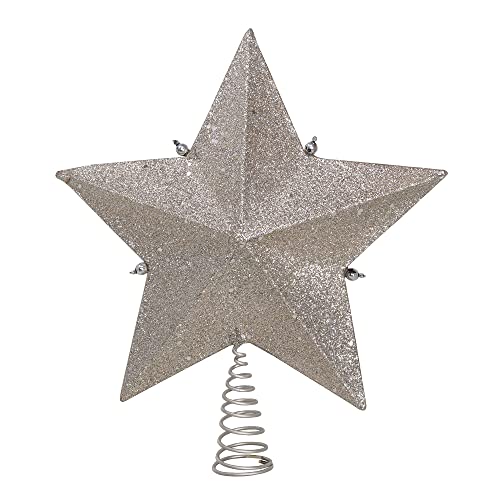 Kurt Adler Star Treetop with Ivory Pearls and Platinum Glass Glitter, 13.5-Inch