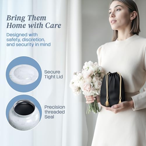 Small Handcrafted Urn for Ashes Keepsake - Mini Cremation Urns for Human Ashes Adult Man and Woman - Decorative Funeral Urns - Memorial Urn with White Marble Finish (2.85" H x 1.75" W)
