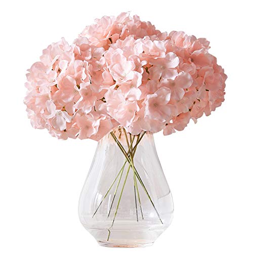 10Pcs Artificial Hydrangea Flowers Blush Heads Fake Hydrangea Silk Flowers for Wedding Centerpieces Bouquets DIY Floral Decor Home Decoration with Stems(VASE NOT Included)