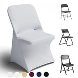 Trlyc Spandex Folding Chair Covers 100 Pcs Universal Fitted Dining Chair Cover Stretchy Slipcovers for Wedding Party Banquet Flat-Front Chairs Covers (White)