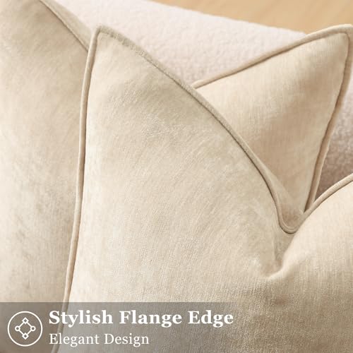 decorUhome Chenille Beige Velvet Throw Pillow Covers 26x26 Set of 2