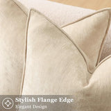 decorUhome Chenille Beige Velvet Throw Pillow Covers 26x26 Set of 2