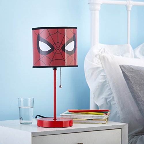 Idea Nuova Spiderman Stick Table Kids Lamp with Pull Chain, Themed Printed Decorative Shade, red and Black