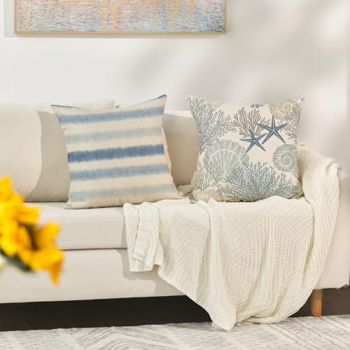 AVOIN colorlife Take Me to The Beach Summer Throw Pillow Covers, 18 x 18 Inch Blue Ocean Starfish Summer Cushion Case for Sofa Couch Set of 4