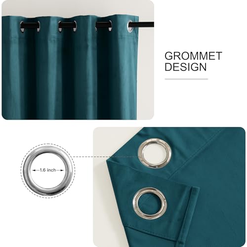 RYB HOME Teal Blue Velvet Curtains 84 inch Length 2 Panels Set, Blackout Velvet Curtains Drapes for Light & Draft Block Holiday Decor for Bedroom Living Room Guest Room, Peacock Blue, W52 x L84 inches