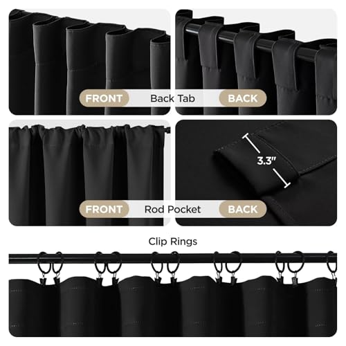 Joydeco Blackout Curtains for Bedroom, Black out curtains 96 inch long 2 Panels, Long Black Drapes with Rod Pocket Back Tab, Room Darkening Noise Reducing & Wrinkle-Free Drapes for Living Room Windows
