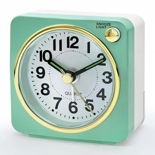 Lamisola Ultra Small Battery Analog Travel Alarm Clock, Retro Bedside Table Clocks for Bedrooms, Desk Clock, Vintage Home Decor for Bathroom Kichen Living Room, Mint