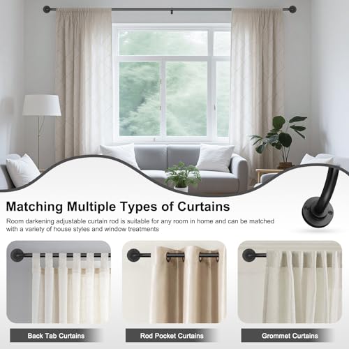 Curtain Rods for Windows 28 to 48 inch, 5/8 Inch Black Curtain Rod, Adjustable Wrap Around Curtains Rod, Blackout Curtains Rods, Metal Room Darkening Curved Cafe Small Drapery Pole, Matte Black
