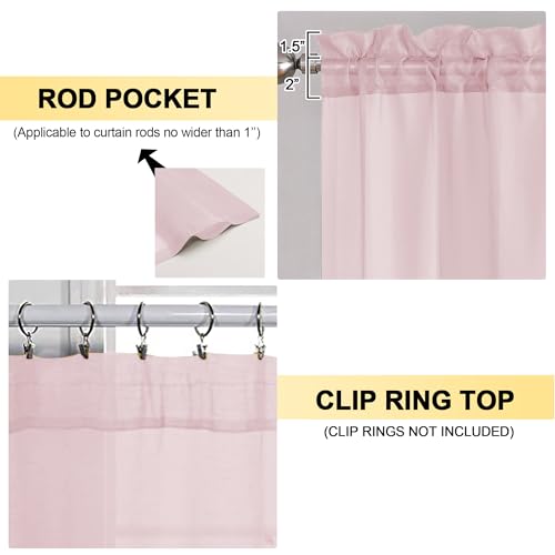 OVZME Blush Pink Sheer Curtains 84 Inches Long 2 Panels - Soft Light Filtering Window Sheer Panels for Living Room/Bedroom, Top Dual Rod Pocket, 1 Pair, Each 42Wx84L Inches