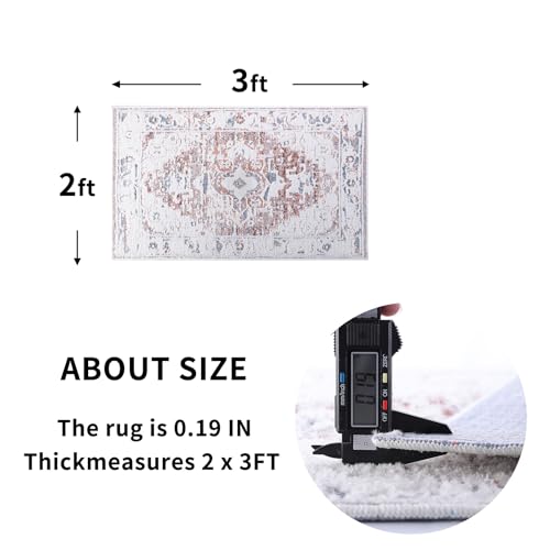 Vintage Runner Rug Non Slip for Hallway Bathroom Kitchen 2x3 ft, Ultra Soft Boho Carpet Runner with Low Pile Design Machine Washable Runner Rugs for Entryway Laundry Living Room