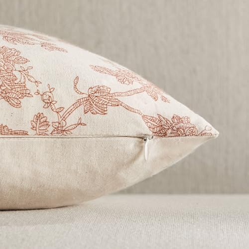 2 Pack French Floral Throw Pillow Covers 22x22in, Terracotta/Cream