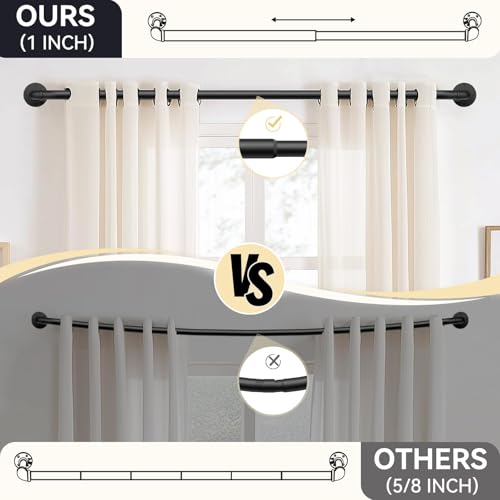 1 Inch Heavy Duty Blackout Curtain Rods for Windows, Industrial Pipe Wrap Around Room Divider Decorative Curtain Rods Wall Mount & Ceiling Mount, Black, 48-86 Inch