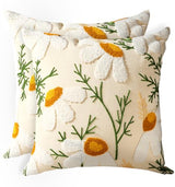 Embroidered Throw Pillow Covers 18x18 Inch - Set of 2 Summer Decorative Pillow Covers with Zipper Aesthetic Cute Design Throw Pillowcases for Couch Sofa Bed, Daisy